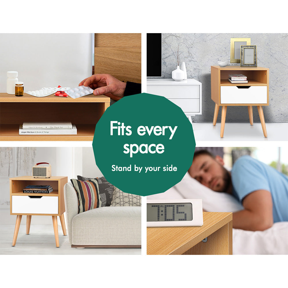 ALFORDSON Bedside Table Nightstand Side Storage Cabinet Scandinavian White