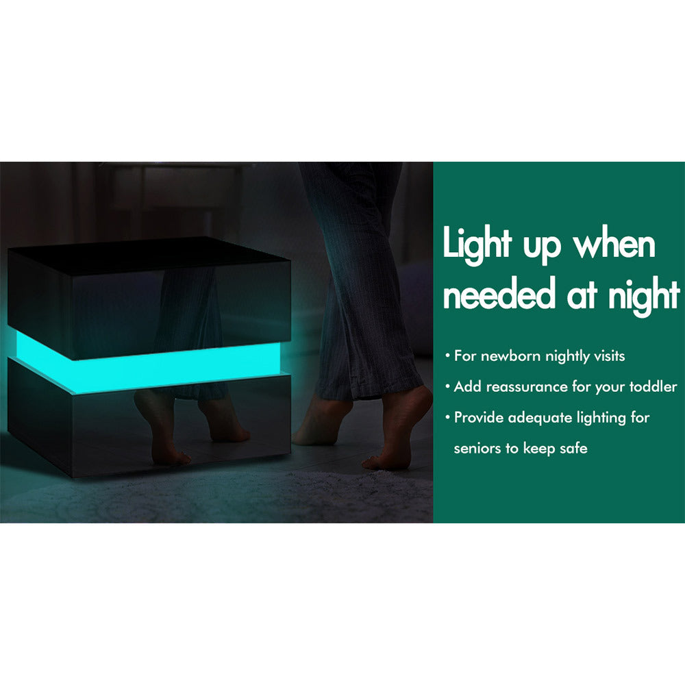 ALFORDSON Bedside Table RGB LED Nightstand 2 Drawers 4 Side High Gloss Black