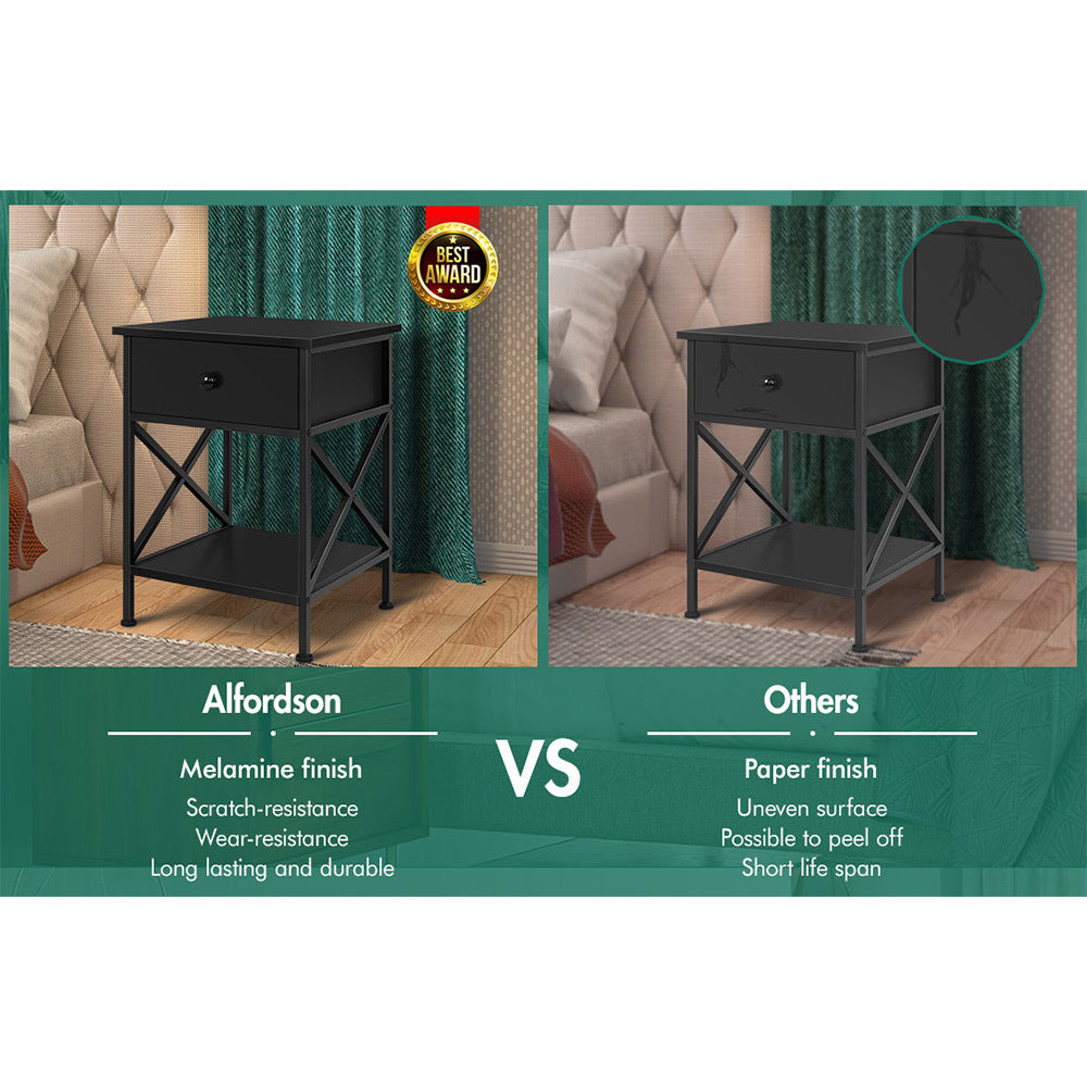 ALFORDSON Bedside Table Retro Wooden Nightstand Vintage Storage Side Cabinet