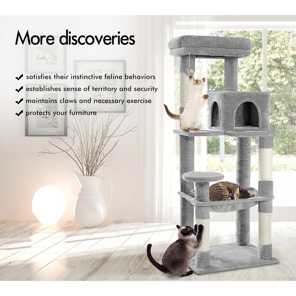 BEASTIE Cat Tree with Hammock Scratching Post Light Grey 143cm