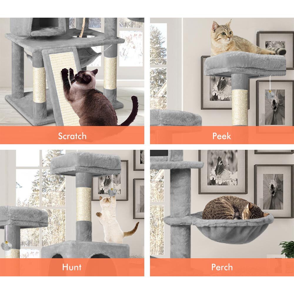 BEASTIE Cat Tree with Hammock Scratching Post Light Grey 161cm