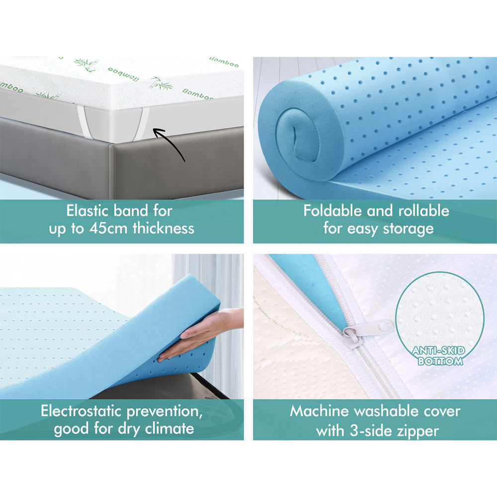 S.E. Memory Foam Topper Cool Gel Ventilated Mattress Bamboo Cover 10cm Single
