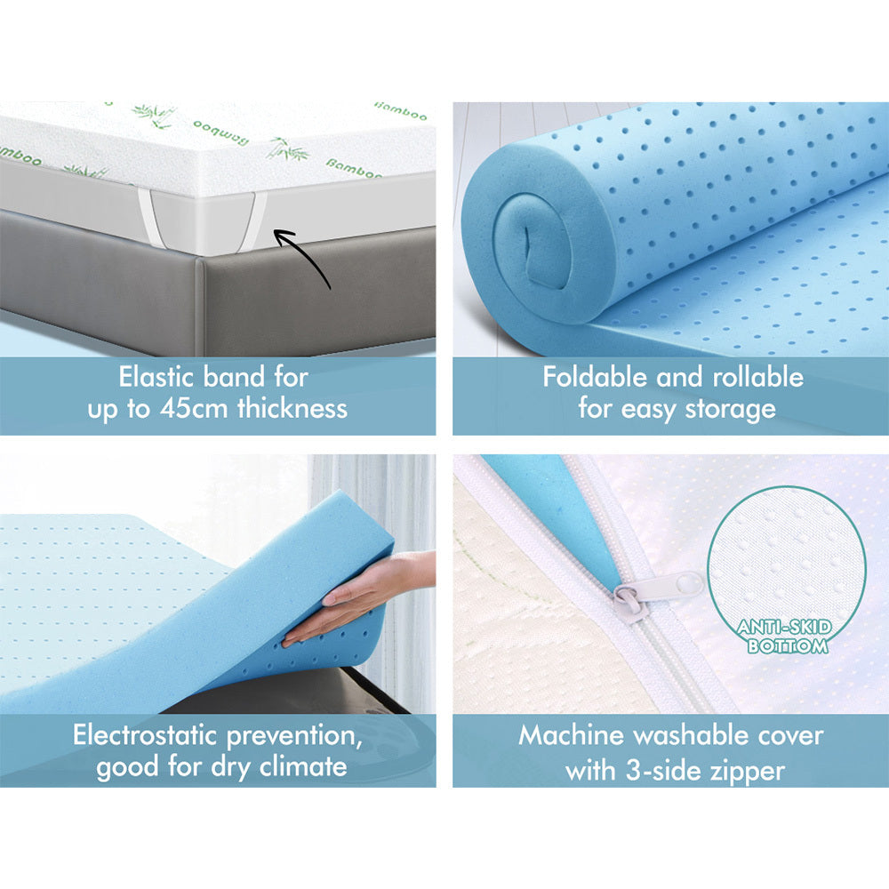 S.E. Memory Foam Topper Cool Gel Ventilated Mattress Bed Bamboo Cover 8cm Single