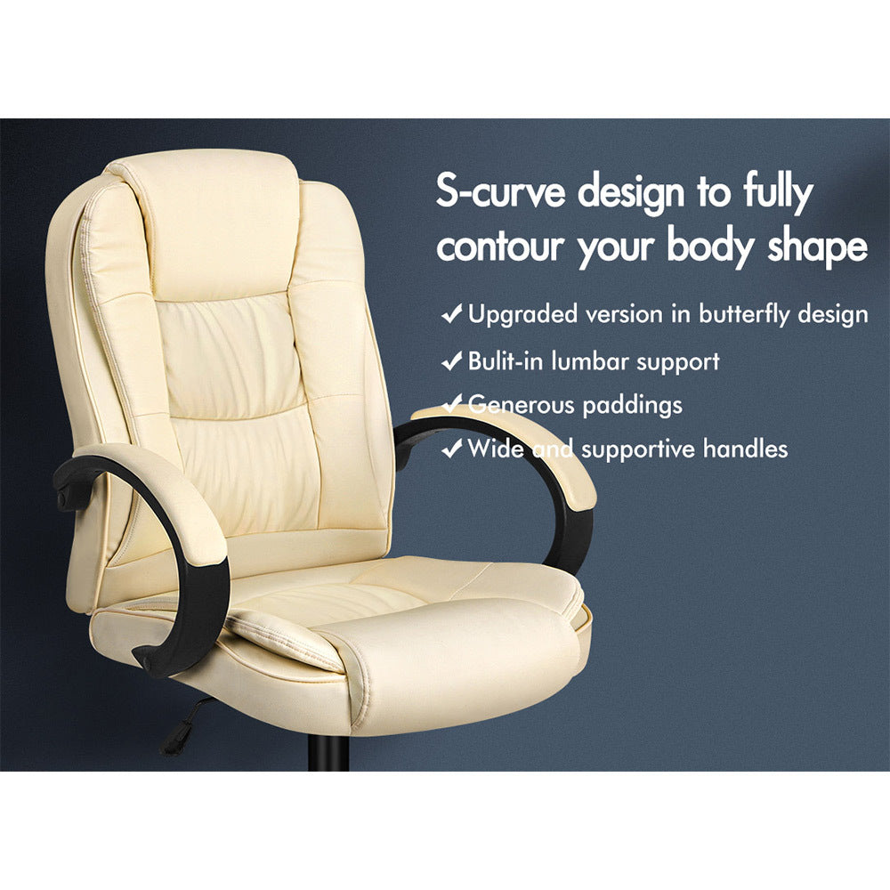 ALFORDSON Office Chair Executive Gaming Computer Racer PU Leather Seat Beige