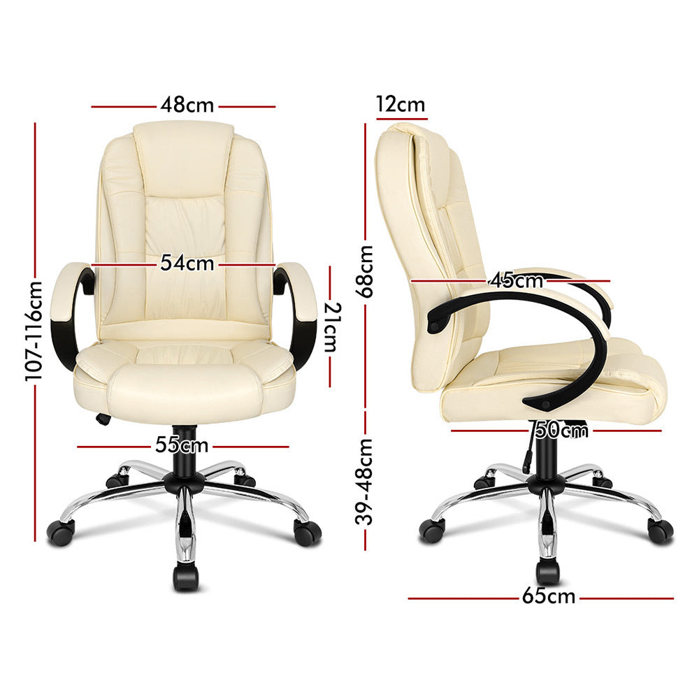 ALFORDSON Office Chair Executive Gaming Computer Racer PU Leather Seat Beige