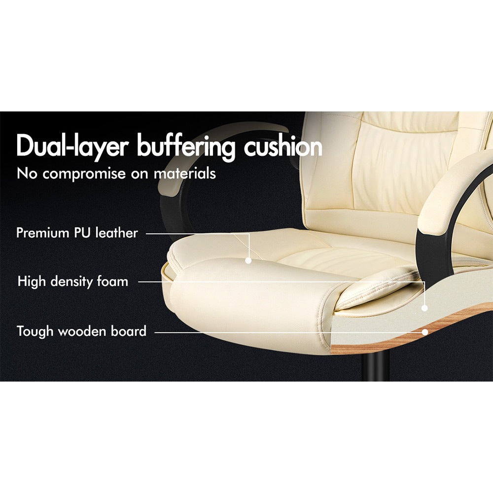 ALFORDSON Office Chair Executive Gaming Computer Racer PU Leather Seat Beige
