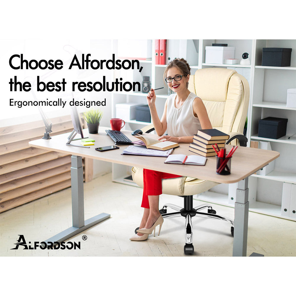 ALFORDSON Office Chair Executive Gaming Computer Racer PU Leather Seat Beige