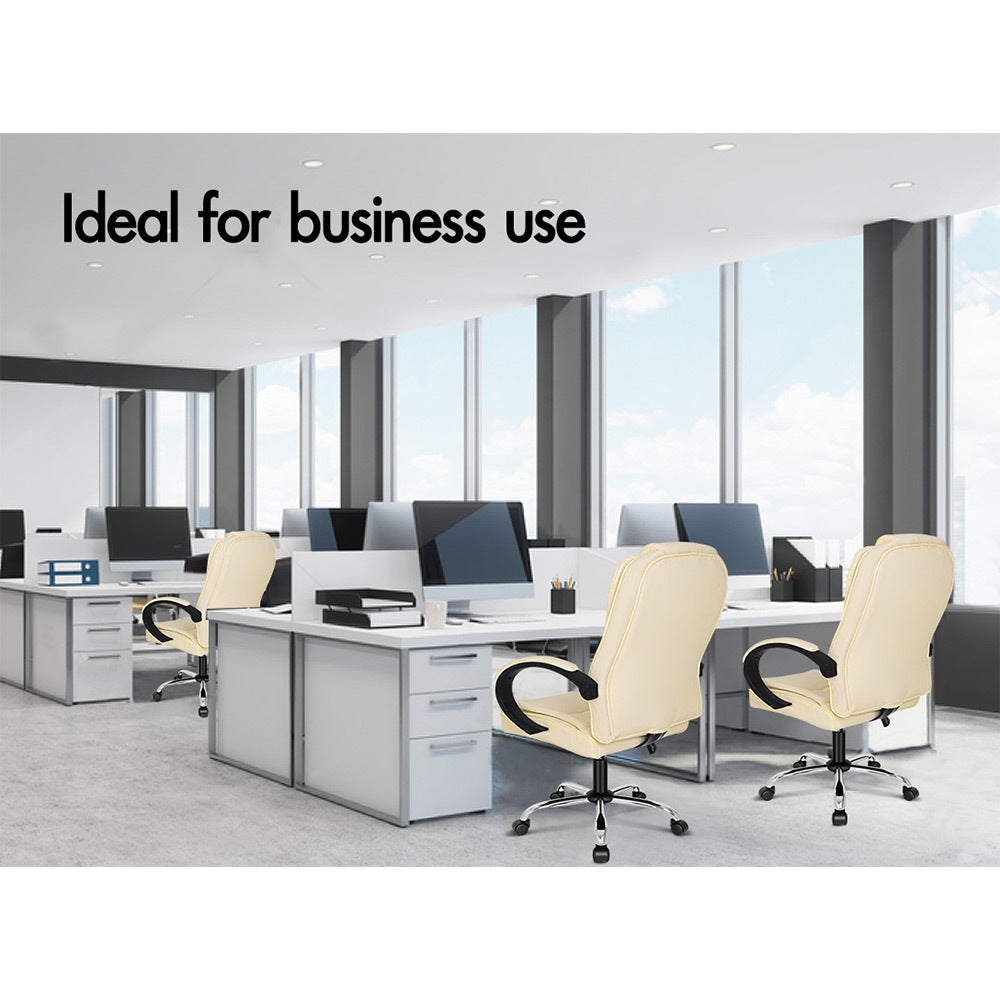 ALFORDSON Office Chair Executive Gaming Computer Racer PU Leather Seat Beige