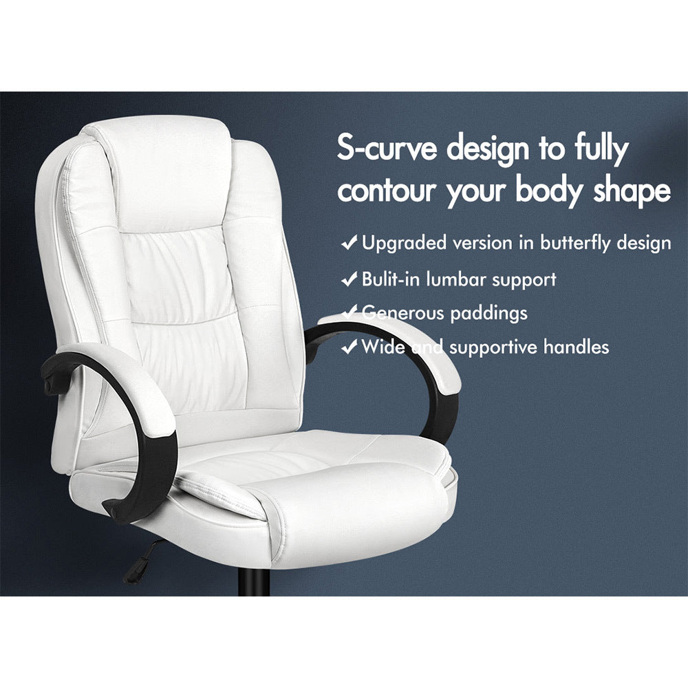 ALFORDSON Office Chair Executive PU Leather Computer Gaming Racer White Seat