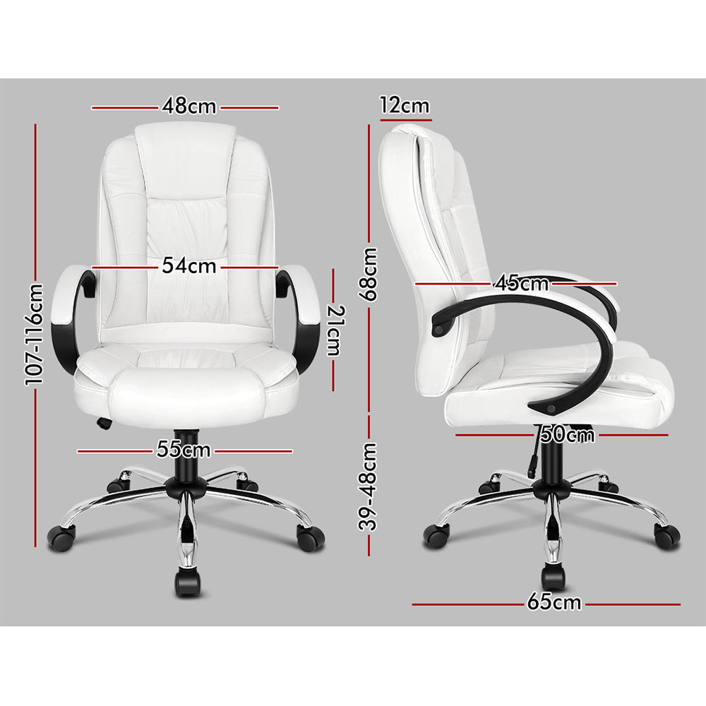 ALFORDSON Office Chair Executive PU Leather Computer Gaming Racer White Seat