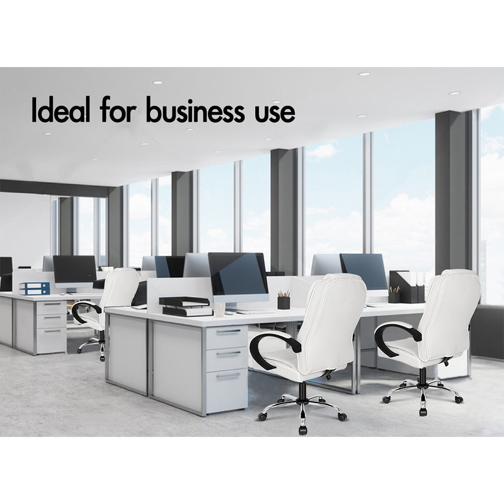 ALFORDSON Office Chair Executive PU Leather Computer Gaming Racer White Seat