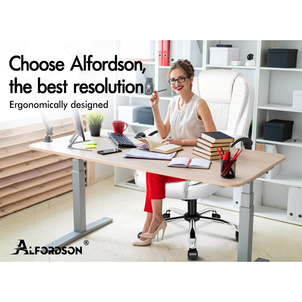 ALFORDSON Office Chair Executive PU Leather Computer Gaming Racer White Seat