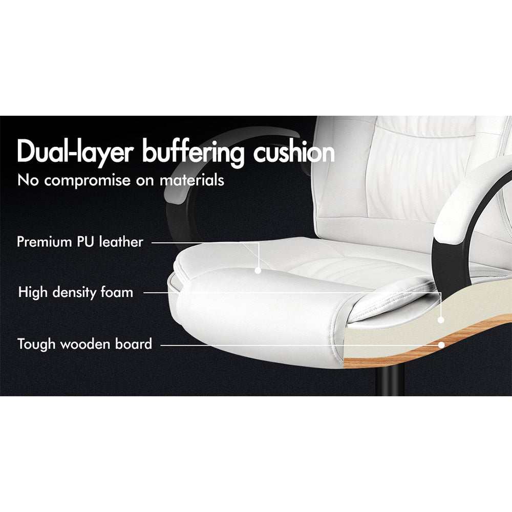 ALFORDSON Office Chair Executive PU Leather Computer Gaming Racer White Seat