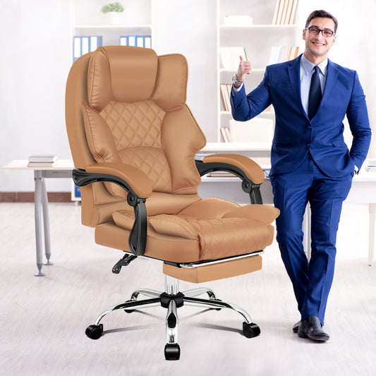 ALFORDSON Office Chair Gaming Executive Computer Racer PU Leather Seat Recliner Brown