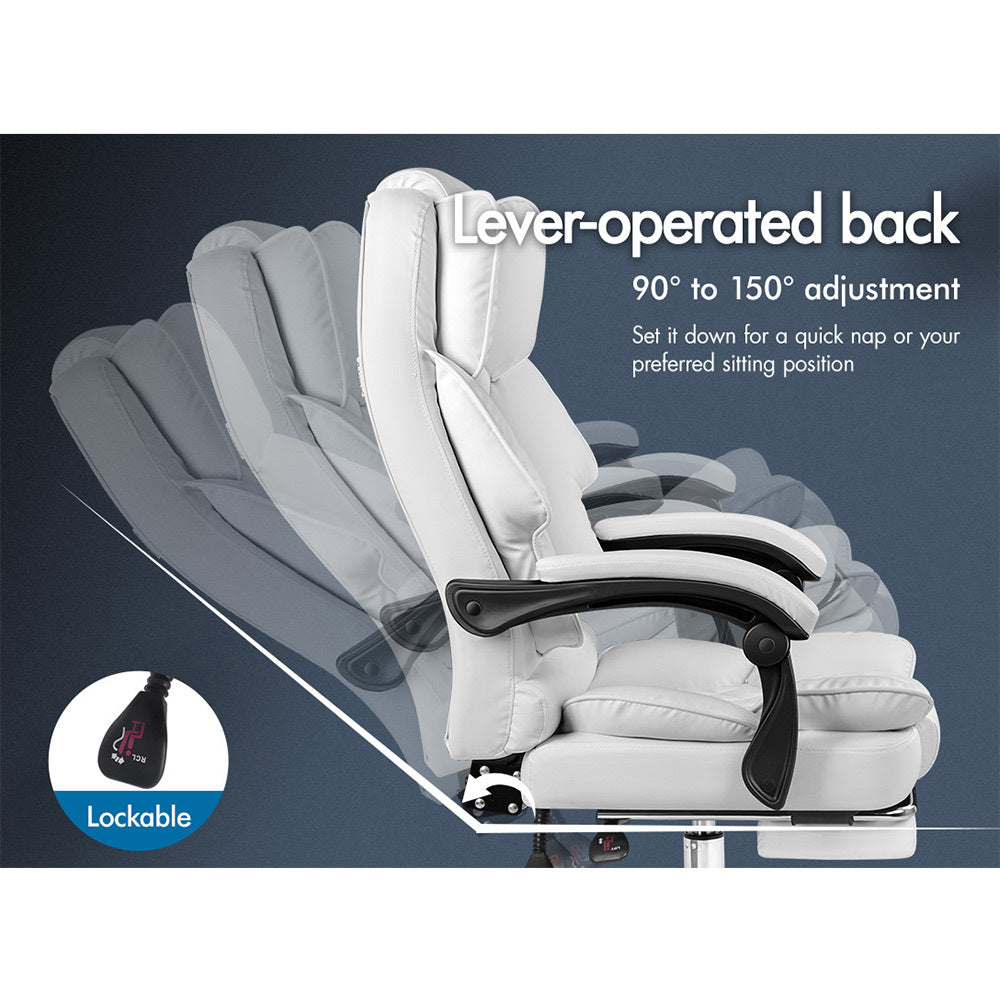 ALFORDSON Office Chair Gaming Executive Computer PU Leather Seat Recliner White