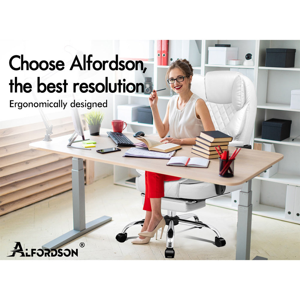 ALFORDSON Office Chair Gaming Executive Computer PU Leather Seat Recliner White