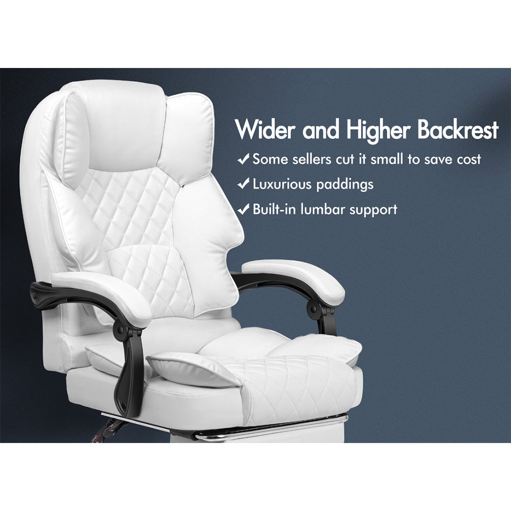 ALFORDSON Office Chair Gaming Executive Computer PU Leather Seat Recliner White