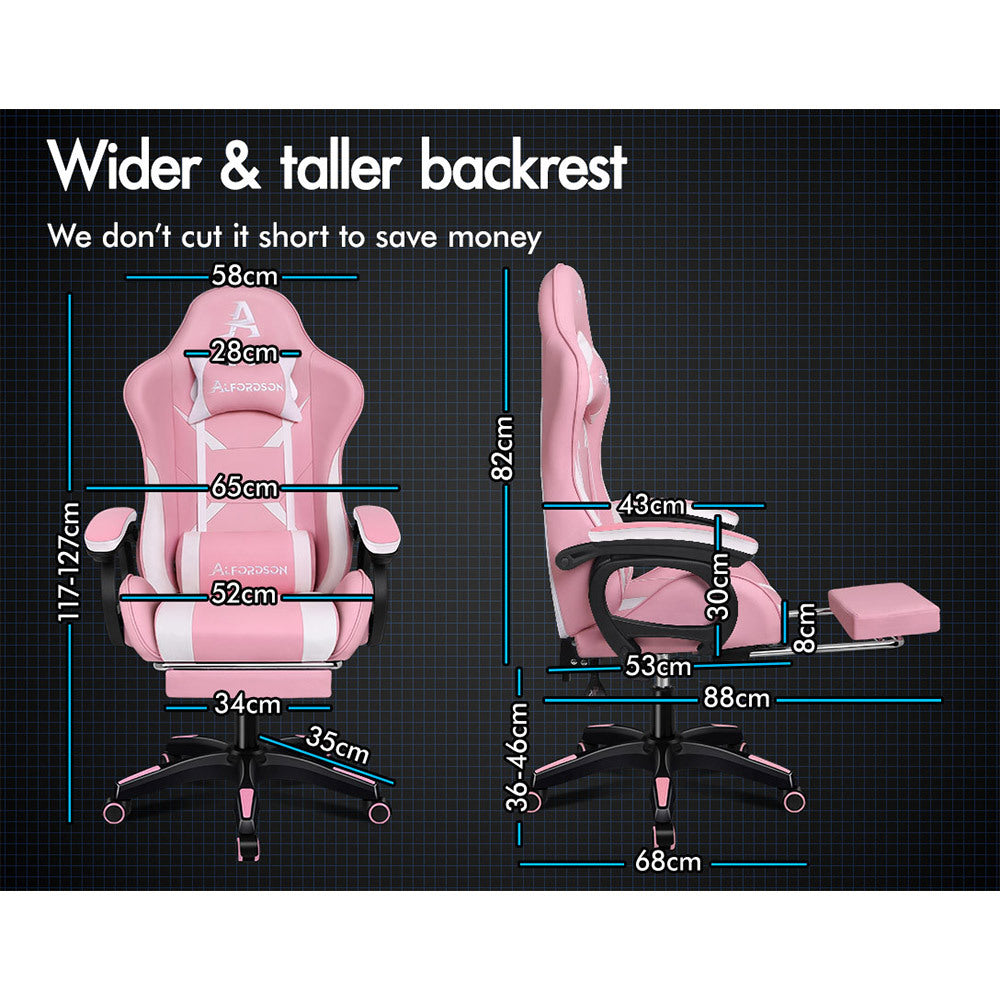 ALFORDSON Gaming Office Chair Massage Racing Computer Seat Footrest Leather Pink