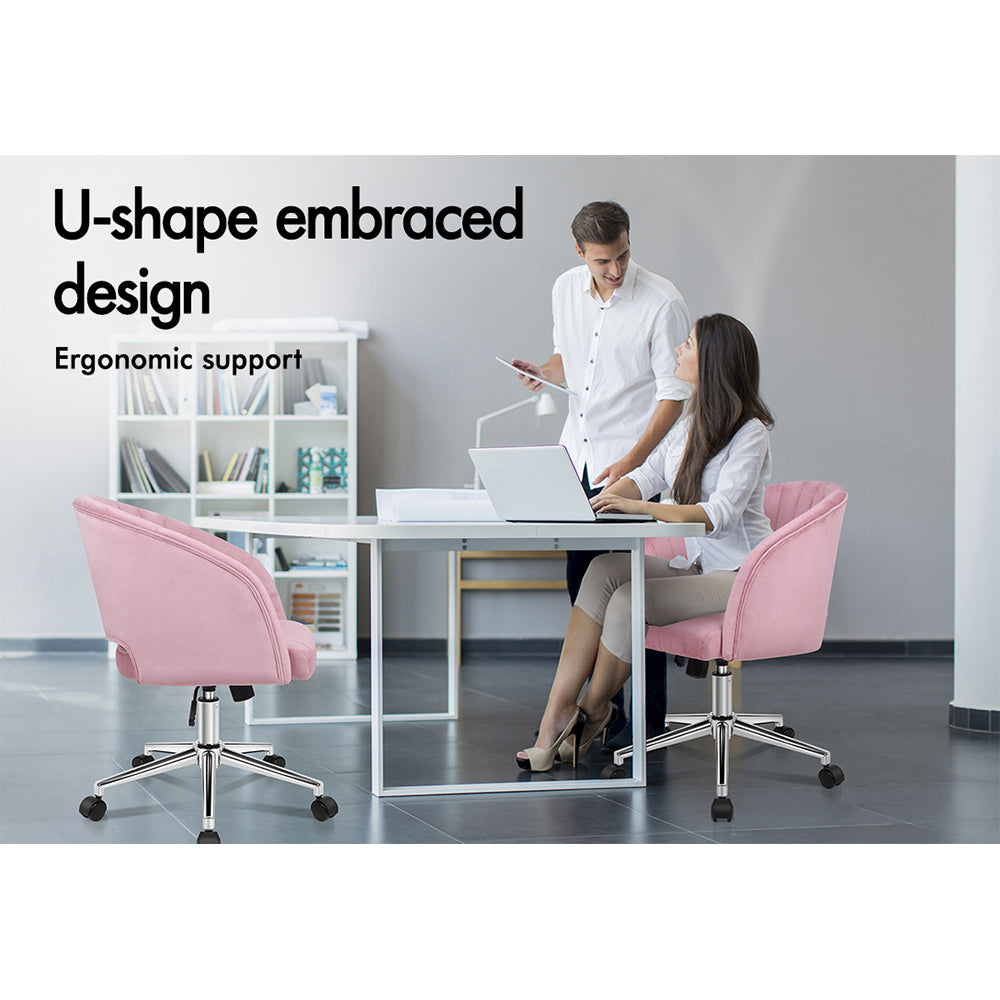 ALFORDSON Velvet Office Chair Swivel Armchair Computer Seat Adult Kids Pink