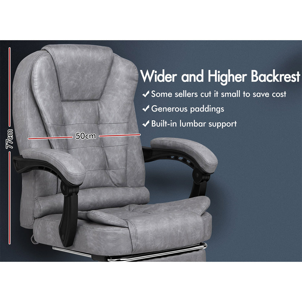 ALFORDSON Massage Office Chair Vintage Grey Leather Footrest Executive Race Seat