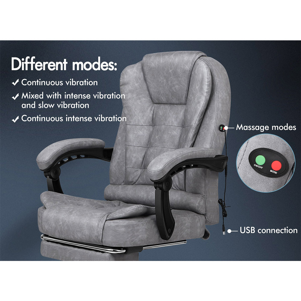 ALFORDSON Massage Office Chair Vintage Grey Leather Footrest Executive Race Seat