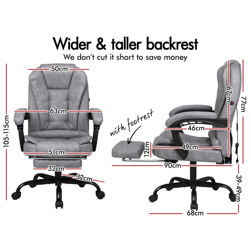 ALFORDSON Massage Office Chair Vintage Grey Leather Footrest Executive Race Seat