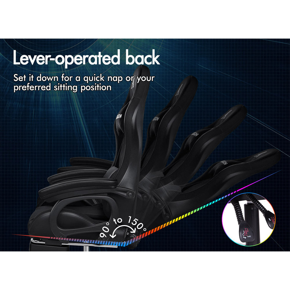 ALFORDSON Gaming Office Chair 12 RGB LED Massage Computer Seat Footrest Black