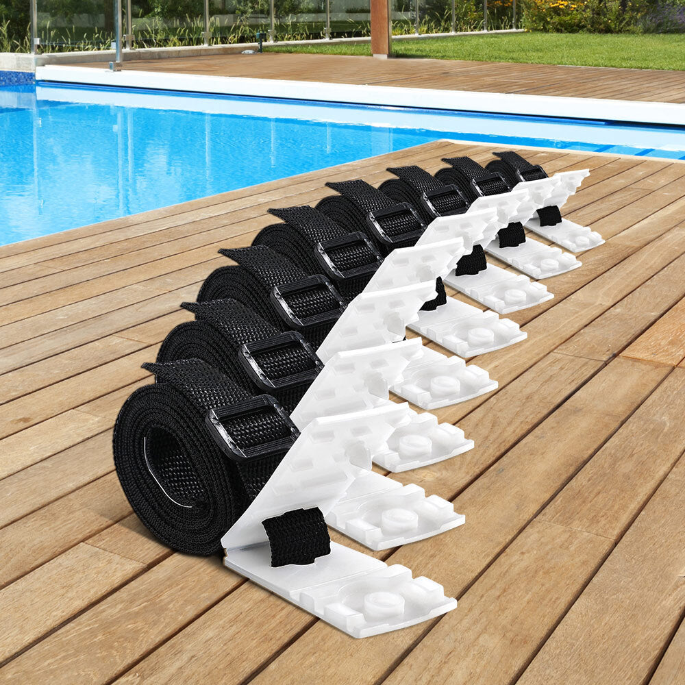 Pool Cover Reel Straps Roller Attachment Pool Cover Straps Kit 8 Straps  With Hoop And Loop Tapes Swimming Pool Cover Reel Set