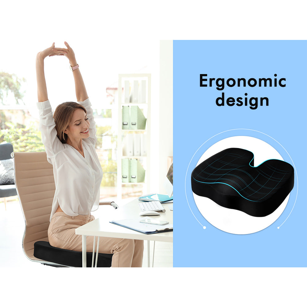 S.E. Seat Cushion Car Office Memory Foam Pillow with Black Plush Cover