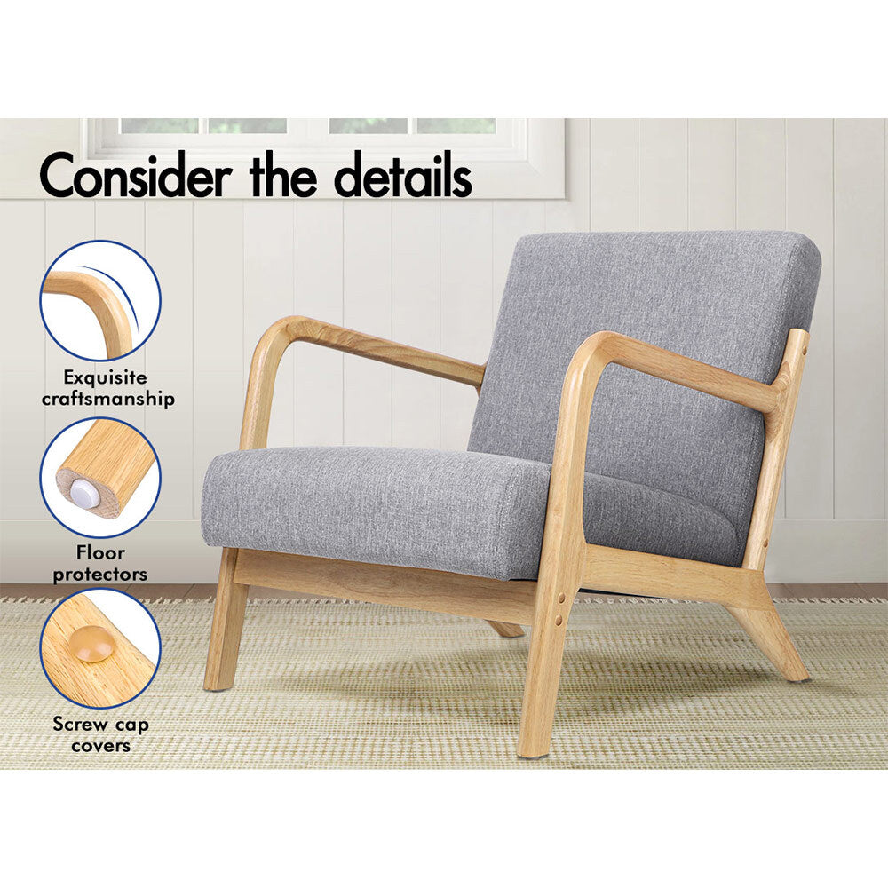 ALFORDSON Armchair Accent Chair Fabric Lounge Sofa Wood Couch Seat Grey