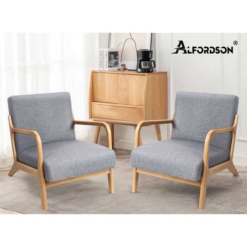 ALFORDSON Armchair Accent Chair Fabric Lounge Sofa Wood Couch Seat Grey