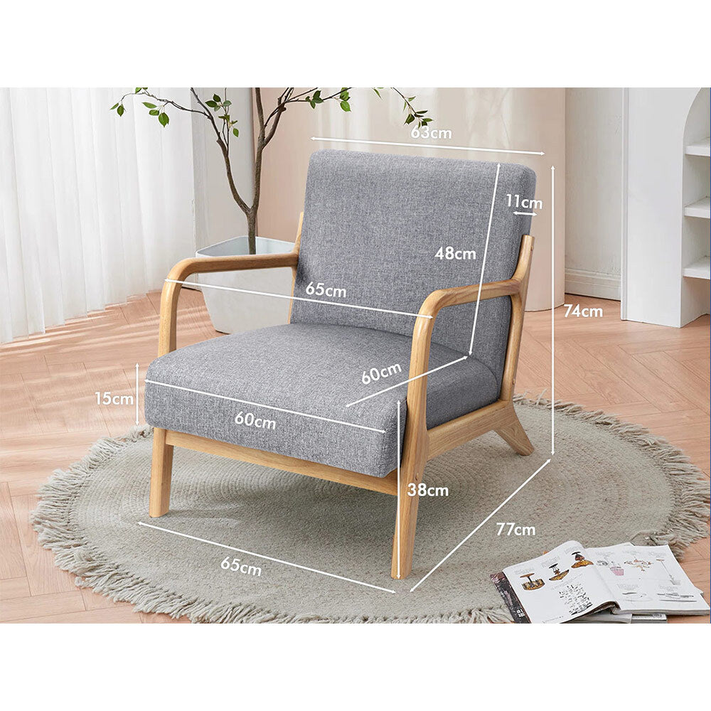 ALFORDSON Armchair Accent Chair Fabric Lounge Sofa Wood Couch Seat Grey