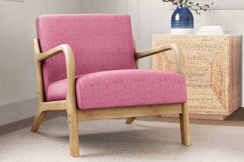 ALFORDSON Armchair Accent Chair Fabric Lounge Sofa Wood Couch Seat Pink