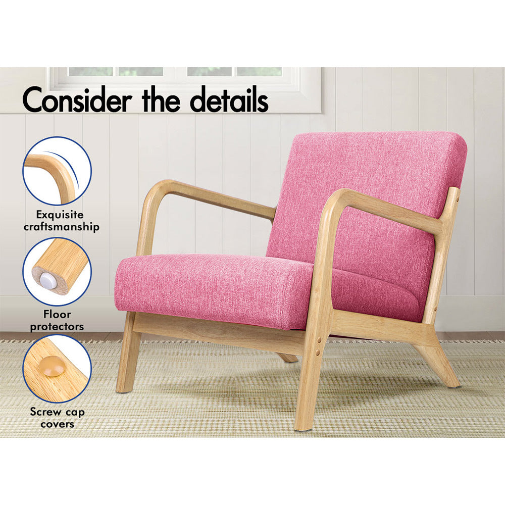 ALFORDSON Armchair Accent Chair Fabric Lounge Sofa Wood Couch Seat Pink