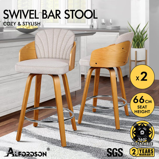 2x ALFORDSON Bar Stools Kitchen Stool Grey