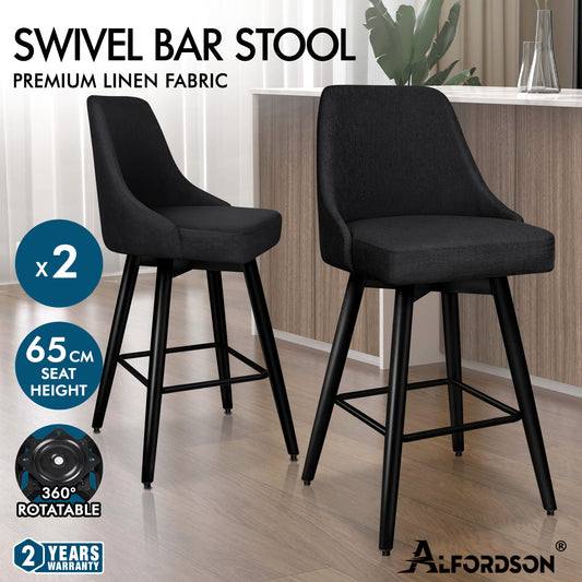 2x ALFORDSON Bar Stools Megan Swivel Metal All Black