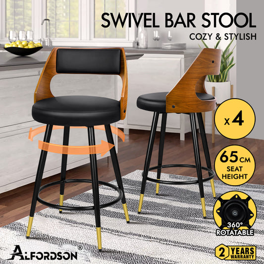 4x ALFORDSON Bar Stools Morgan Swivel Chairs Black