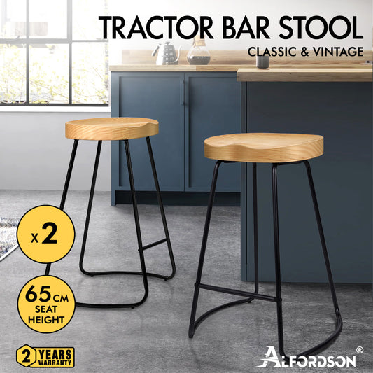 2x ALFORDSON Bar Stools 65cm Tractor Natural