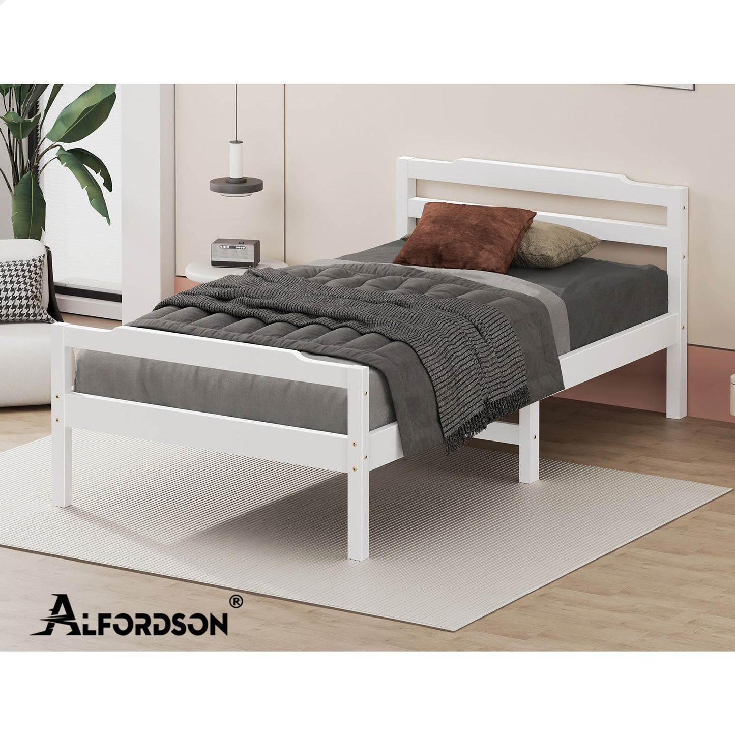 ALFORDSON Bed Frame Wooden King Single Mattress Base Platform Timber White DUBEM