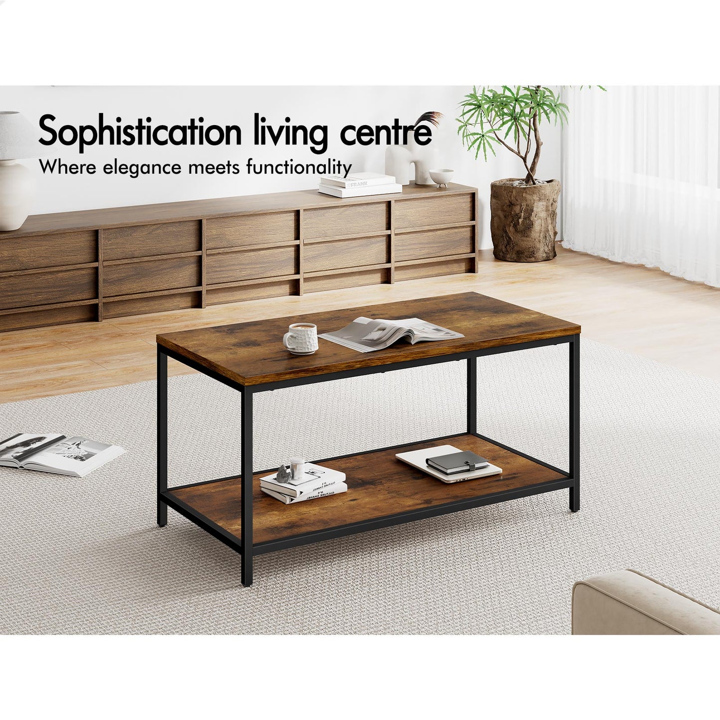 ALFORDSON Coffee Table Side Table Industrial Storage Rack 2-Tier Shelf