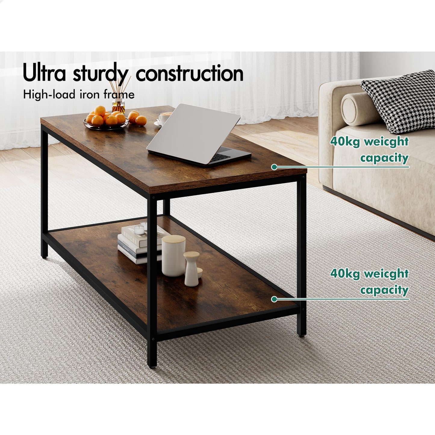 ALFORDSON Coffee Table Side Table Industrial Storage Rack 2-Tier Shelf
