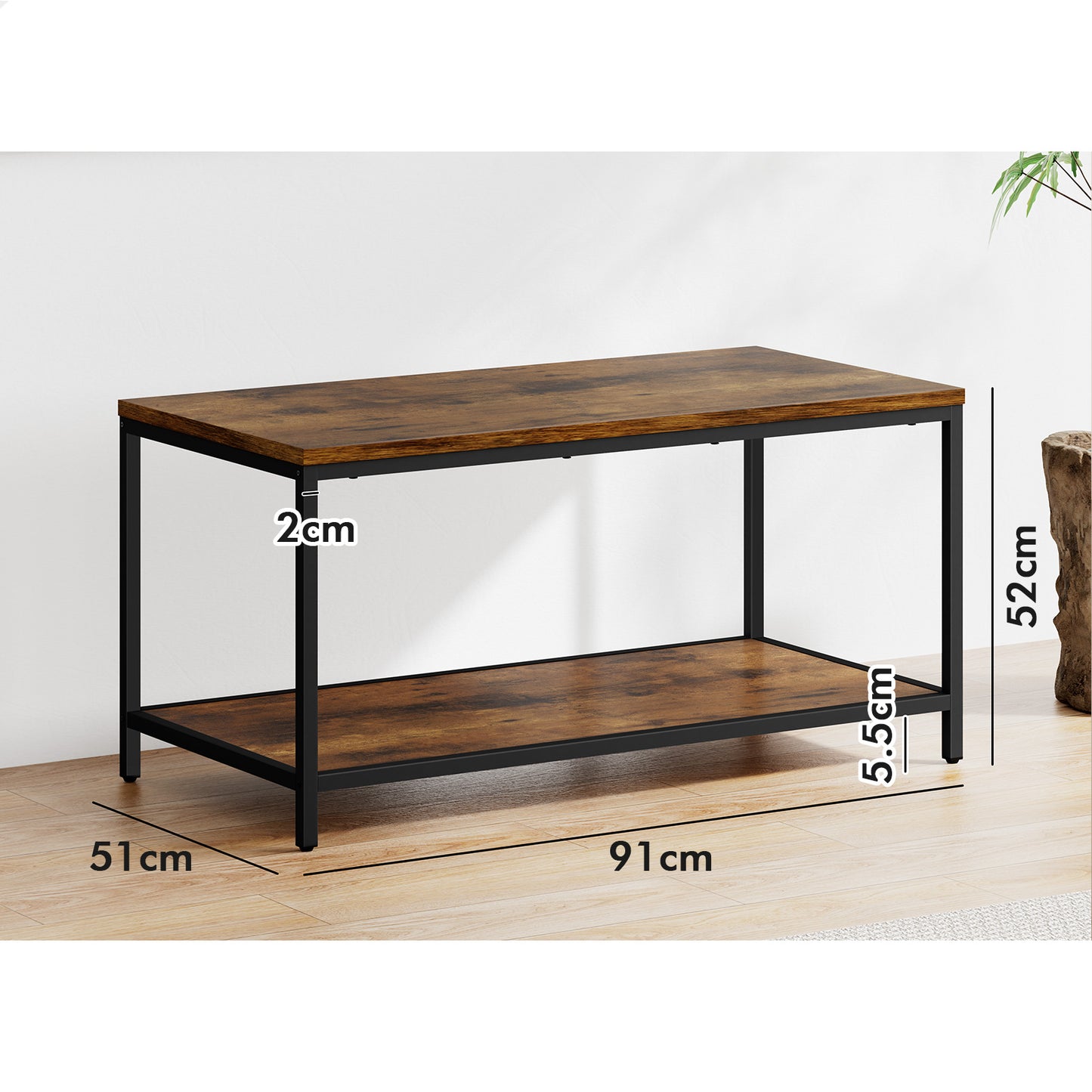 ALFORDSON Coffee Table Side Table Industrial Storage Rack 2-Tier Shelf