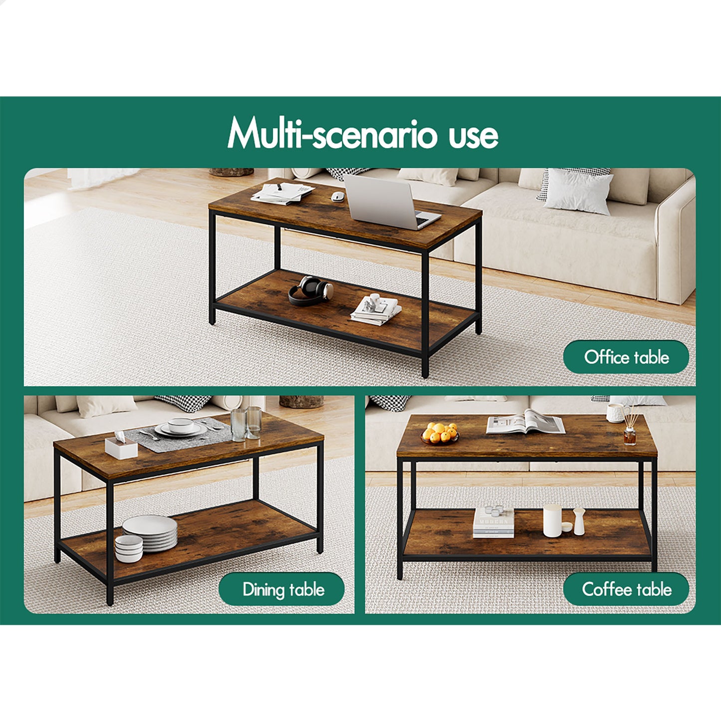ALFORDSON Coffee Table Side Table Industrial Storage Rack 2-Tier Shelf