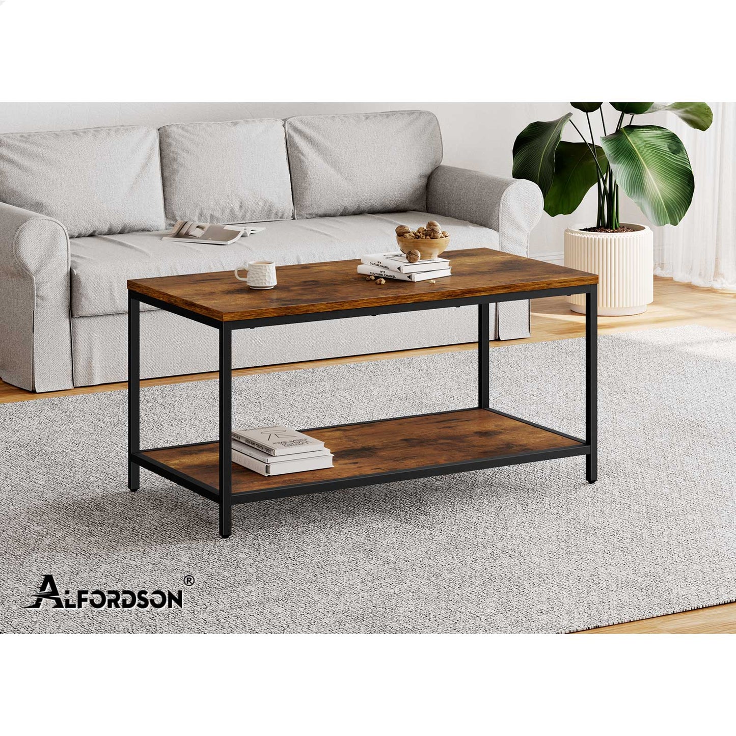ALFORDSON Coffee Table Side Table Industrial Storage Rack 2-Tier Shelf