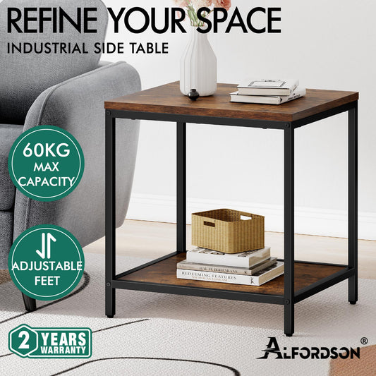 ALFORDSON Side Table Coffee Table Sofa End 2-Tier Industrial Storage Shelf