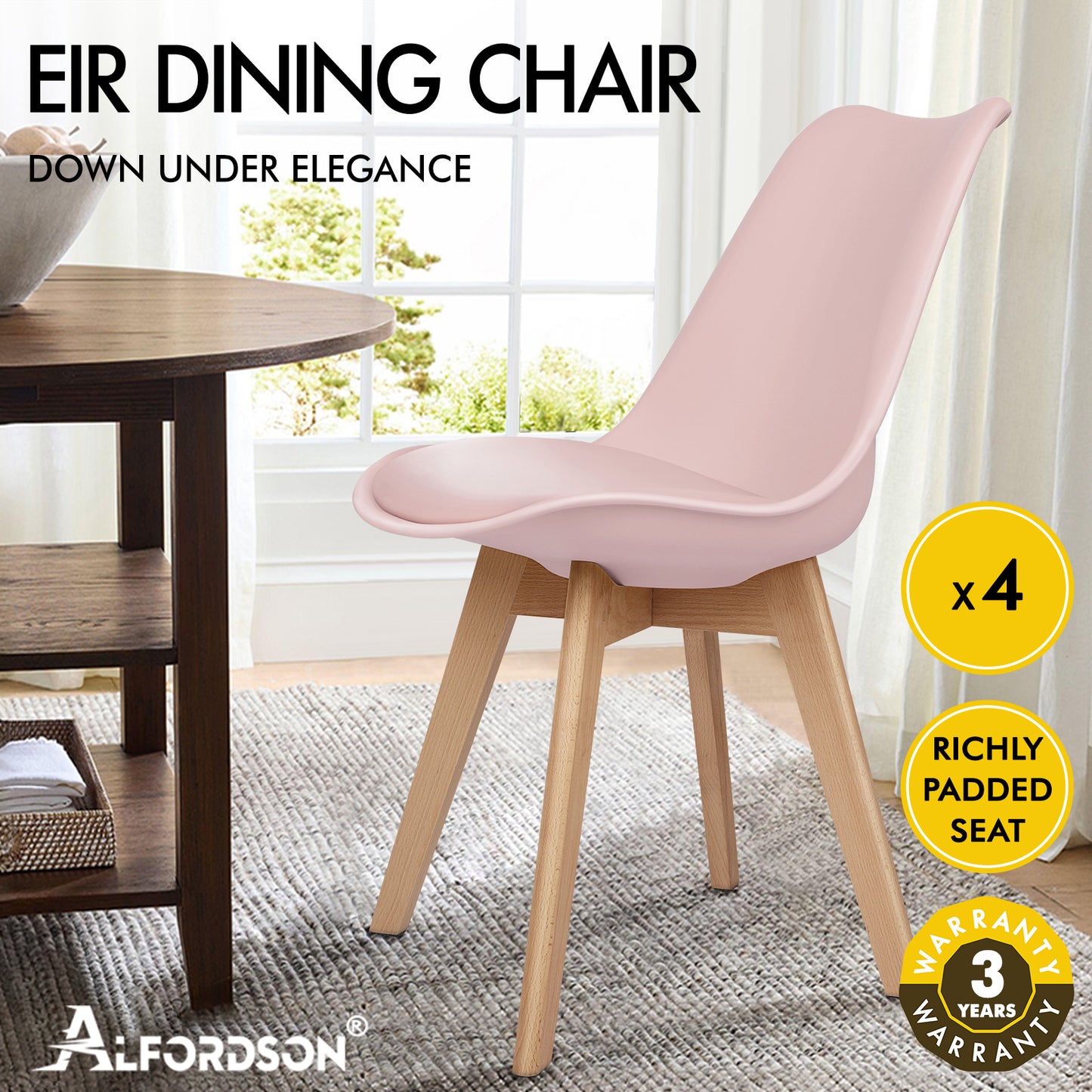 ALFORDSON 4x Dining Chairs Padding Retro PU Leather Kitchen Lounge Wooden Pink
