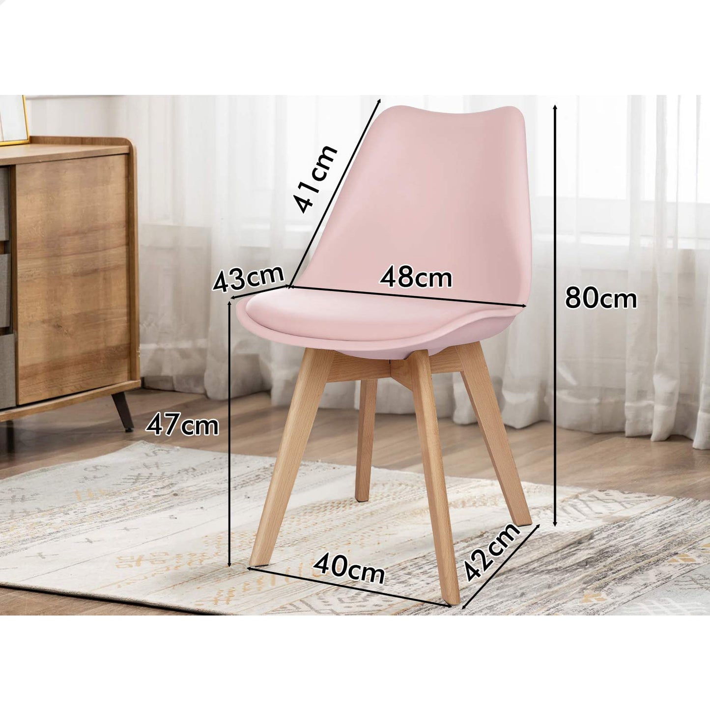 ALFORDSON 4x Dining Chairs Padding Retro PU Leather Kitchen Lounge Wooden Pink