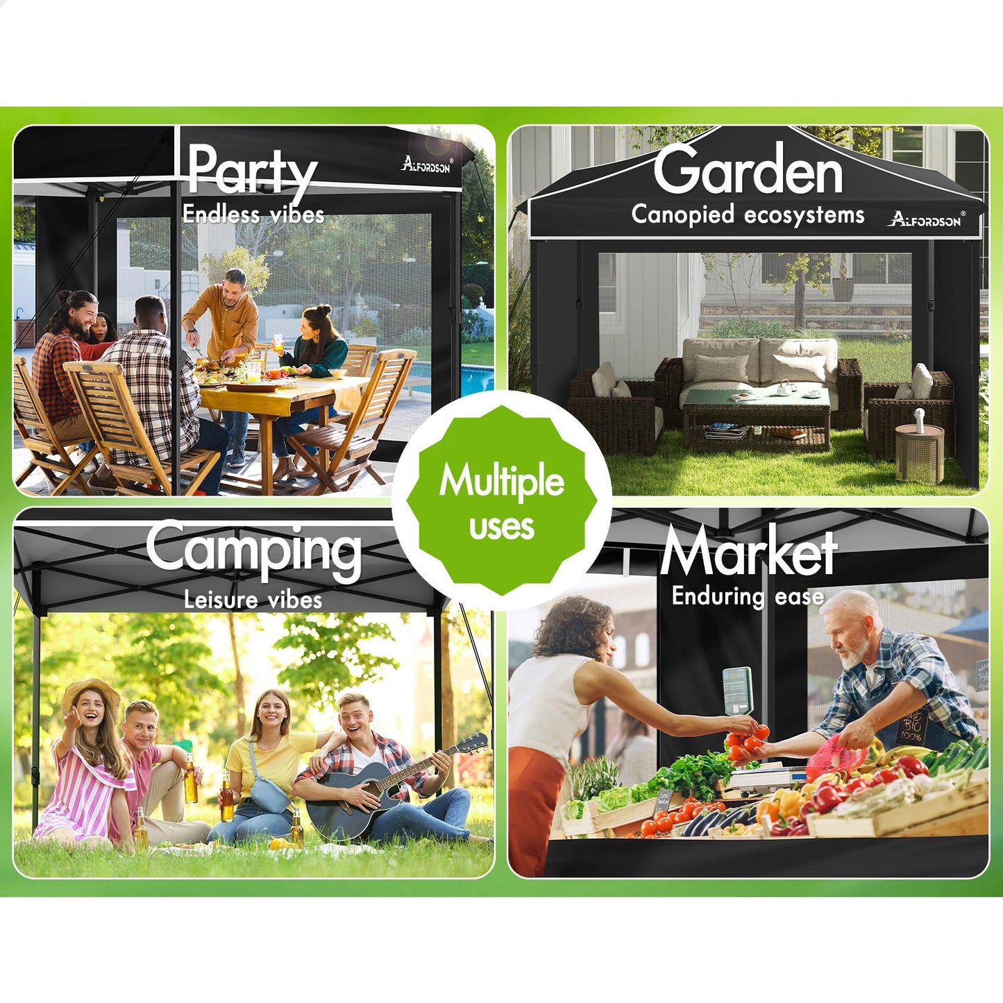 ALFORDSON Gazebo 3x3 Pop Up Marquee Black