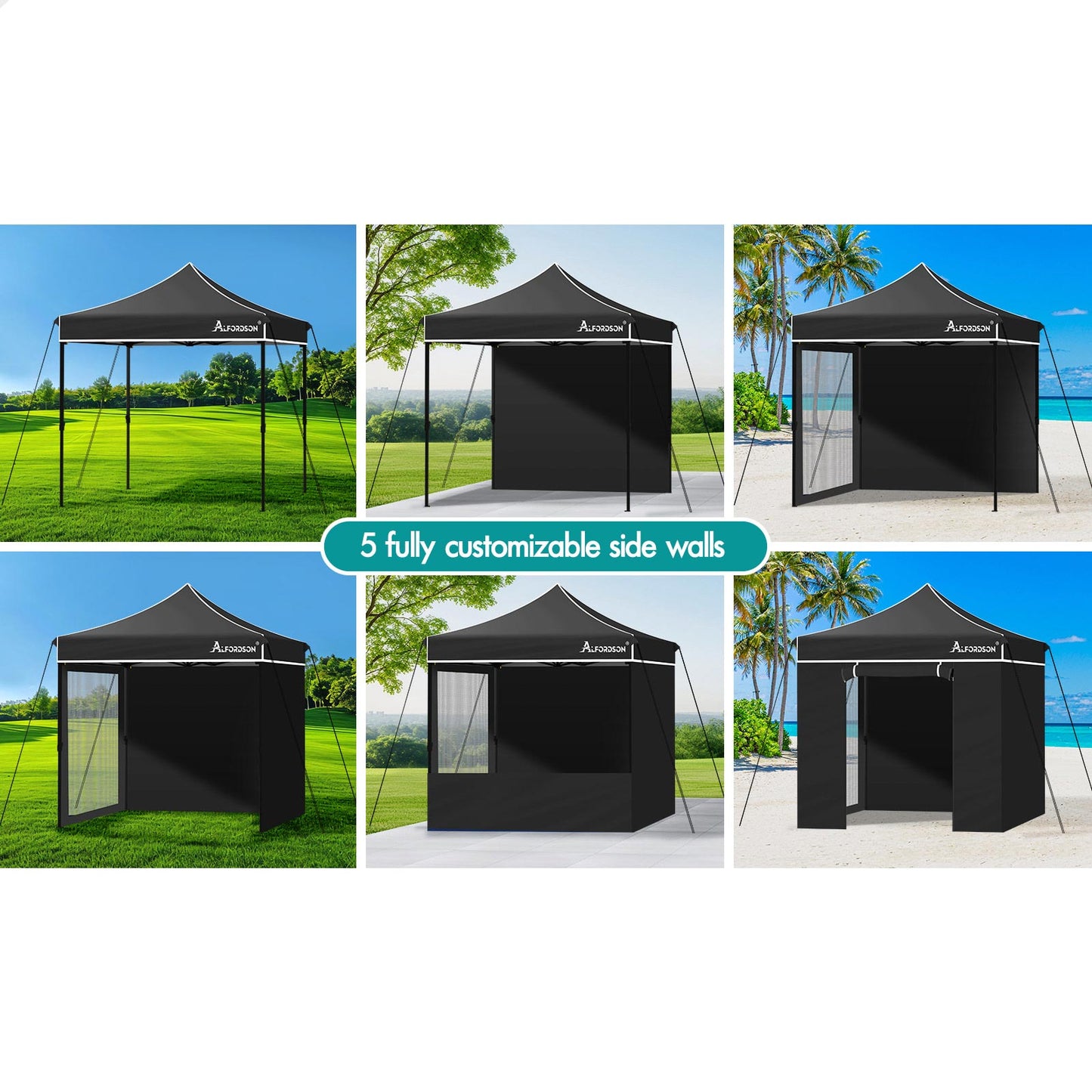 ALFORDSON Gazebo 3x3 Pop Up Marquee Black