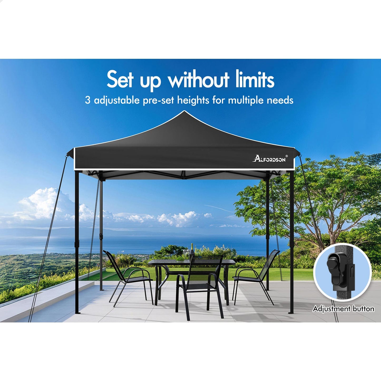 ALFORDSON Gazebo 3x3 Pop Up Marquee Black